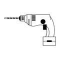 Boring drill tool icon cartoon in black and white