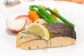 Boring and dry baked salmon with sliced of lemon Royalty Free Stock Photo