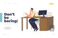 Boring work concept of landing page with bored office worker reading documents