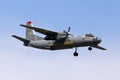 Twin turboprop Antonov AN-30 Ukrainian armed forces aircraft on the blue sky background