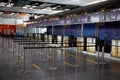 Borispol, Ukraine - June 23, 2020: Boryspil International Airport Terminal D. Reception. Empty airport building due to