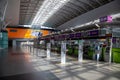 Borispol, Ukraine - June 23, 2020: Boryspil International Airport Terminal D. Reception. Empty airport building due to coronavirus