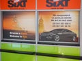 Borispol, Ukraine - September 15, 2020: The logo of the car rental company Sixt at Borispol, Ukraine