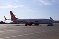 Maintenance of the UR-SQB SkyUp Airlines Boeing 737-800 aircraft on the parking area of the Borispol International Airport