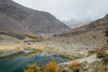 Borith lake against Karakoram mountain range. Autumn season in Gilgit Baltistan, Pakistan. Royalty Free Stock Photo