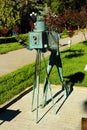 Borjomi, Georgia - June 13, 2016: Sculpture of a photographer with retro large format camera at the entrance to Borjomi Central