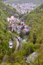 Borjomi, Georgia - May, 04 - 2019: Top view of Borjomi, balneological and climatic resort in Georgia at altitude 800 Royalty Free Stock Photo