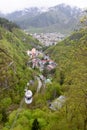 Borjomi, Georgia - May, 04 - 2019: Top view of Borjomi, balneological and climatic resort in Georgia at altitude 800 Royalty Free Stock Photo