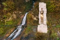 Borjomi, Georgia. Scenic Night View Of Monument To Prometheus Borjomula Mountain River Passing Through The Park