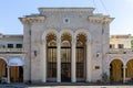 Borjomi Parki Railway Station, old classical style marble building with ornamental arches, Georgia