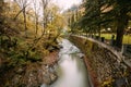 Borjomi, Samtskhe-Javakheti, Georgia. Scenic View Of Autumn Borjomula Mountain River.