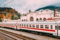 Borjomi, Samtskhe-Javakheti, Georgia. Suburban Electric Train Near Borjomi Railway Station In Autumn Day