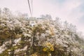 Borjomi, Samtskhe-Javakheti, Georgia. Suspended Cableway Road In Borjomi Plateau Landscape