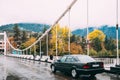 Borjomi, Samtskhe-Javakheti, Georgia. Traffic In Shota Rustaveli Street In Autumn Day