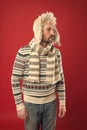 Born stylish. Stylish man on red background. Mature man with stylish winter look. Fashion and style. Mens outfit and
