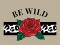 Born to be Wild t-shirt animal slogan fashion print on black background. Pattern with lettering and leopard effect for Royalty Free Stock Photo