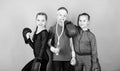 Born to fight. Happy children in boxing gloves with tennis racket and ball. Fitness energy health. punching knockout