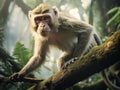 Ai Generated illustration Wildlife Concept of Borneo. Long Tail Macaque Royalty Free Stock Photo