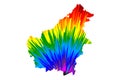 Borneo - map is designed rainbow abstract colorful pattern, Pulau Borneo Kalimantan map made of color explosion