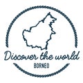 Borneo Map Outline. Vintage Discover the World.