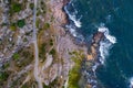 Drone View of rocky cliff coast on Bornholm, Denmark Royalty Free Stock Photo