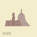 Indonesian Borobudur ancient temple. Flat icon with shadow