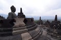 Borobudur stupas overlooking the mountains. Magelang. Central Java. Indonesia