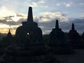 Borobudur Buddhist temple at sunset. Near Yogyakarta on Java Island, Indonesia Royalty Free Stock Photo