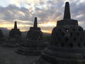 Borobudur Stupas. Buddhist temple at sunset . Near Yogyakarta on Java Island, Indonesia Royalty Free Stock Photo