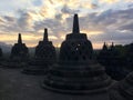 Borobudur Buddhist temple at sunset . Stupas. Near Yogyakarta on Java Island, Indonesia Royalty Free Stock Photo