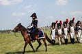 BORODINO, MOSCOW REGION - may 29, 2016: Reenactors dressed as Napoleonic war soldiers at Borodino battle historical reenactment in