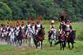 Reenactors dressed like French army soldiers at Borodino battle historical reenactment in Russia Royalty Free Stock Photo