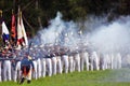 Reenactors dressed like Russian army soldiers at Borodino battle historical reenactment in Russia Royalty Free Stock Photo