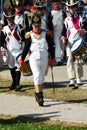 Reenactors dressed like Russian army soldiers at Borodino battle historical reenactment in Russia Royalty Free Stock Photo