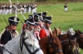 Reenactors dressed like Russian army soldiers at Borodino battle historical reenactment in Russia Royalty Free Stock Photo