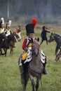 Borodino battle historical reenactment in Russia. Woman horse rider
