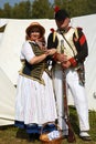 Man and woman reenactors at Borodino battle historical reenactment in Russia Royalty Free Stock Photo