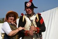 Man and woman reenactors at Borodino battle historical reenactment in Russia Royalty Free Stock Photo