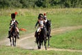 BORODINO, MOSCOW REGION - SEPTEMBER 02, 2018: Reenactors dressed as Napoleonic war soldiers at Borodino battle