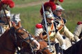 BORODINO, MOSCOW REGION - SEPTEMBER 02, 2018: Reenactors dressed as Napoleonic war soldiers at Borodino battle