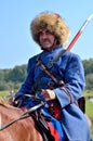 BORODINO, MOSCOW REGION - SEPTEMBER 02, 2018: Reenactors dressed as Napoleonic war soldiers at Borodino battle