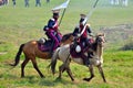 BORODINO, MOSCOW REGION - SEPTEMBER 02, 2018: Reenactors dressed as Napoleonic war soldiers at Borodino battle