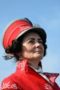 Woman reenactor at Borodino battle historical reenactment in Russia