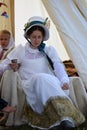 Woman reenactor at Borodino battle historical reenactment in Russia