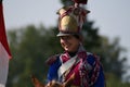 Woman reenactor at Borodino battle historical reenactment in Russia