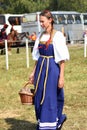Woman reenactor at Borodino battle historical reenactment in Russia