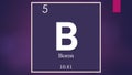 Boron chemical element symbol on wide magenta background
