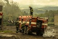 Borova, Czechia - 11th May 2014Firefighters saving cattle from a barn which is on fire Royalty Free Stock Photo