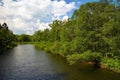 Borova Sihot - Liptovsky Hradok: view from the rocking bridge over the river Vah. Royalty Free Stock Photo