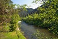 Borova Sihot - Liptovsky Hradok: view from the rocking bridge over the river Vah. Royalty Free Stock Photo